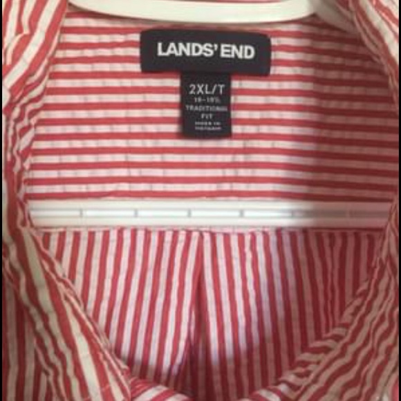 Lands End Red Striped Shirt - 2XL - Picture 2 of 2